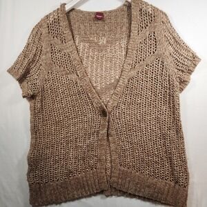 Olsen Europe y2k Open Knit Cardigan Short Sleeve Single Button Tan XL 16
